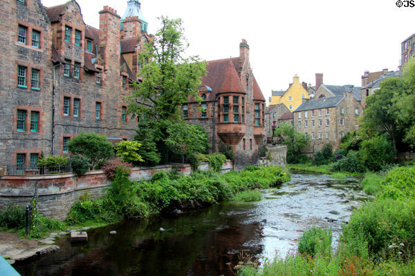 Heritage buildings along Water of Leith in Dean Village. Edinburgh, Scotland.