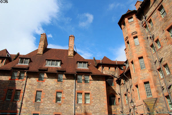 Courtyard of flats in Well Court in Dean Village. Edinburgh, Scotland.