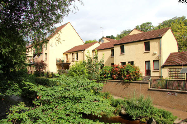 Houses on Water of Leith in Dean Village. Edinburgh, Scotland.