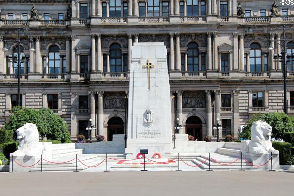 Marble Cenotaph on George Square (1921-4) with sculpture by Ernest Gillick. Glasgow, Scotland. Architect: Sir J J Burnet.