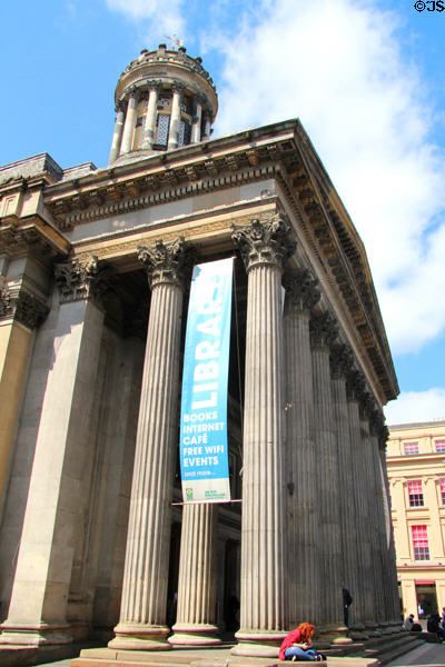 Corinthian portico & lantern (c1830) of Gallery of Modern Art (GOMA) (former Stirling's Library, former Cunninghame Mansion and former Royal Exchange) on Royal Exchange Square. Glasgow, Scotland. Architect: David Hamilton.