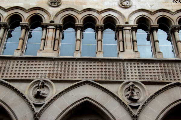Facade details of ormer Glasgow Stock Exchange (1875-7) (Buchanan St. Mall). Glasgow, Scotland.