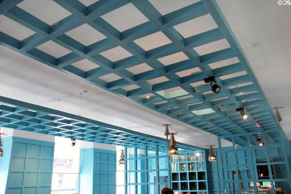 Recreated blue room upstairs of Willow Tea Rooms after Charles Rennie Mackintosh. Glasgow, Scotland.
