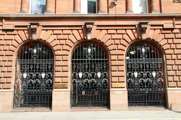 Iron entrance gates University of Strathclyde (former Royal College of Science and Technology) (1903) (204 George St.). Glasgow, Scotland.