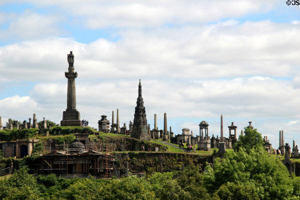 Grave markers at Glasgow Necropolis. Glasgow, Scotland.