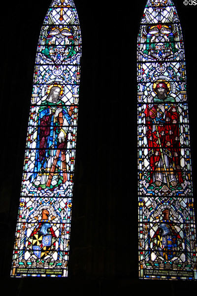 Modern stained glass in Glasgow Cathedral. Glasgow, Scotland.