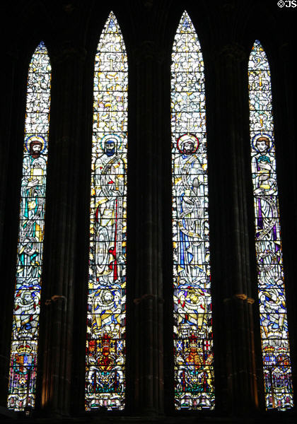 Modern stained glass in Glasgow Cathedral. Glasgow, Scotland.