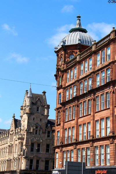 Chateauesque tower of former City of Glasgow Bank & octagonal dome on former City Improvement Trust Block on Trongate. Glasgow, Scotland.