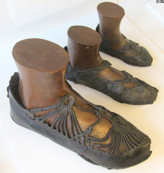 Preserved Roman shoes recovered at Bar Hill fort at Hunterian Museum. Glasgow, Scotland.