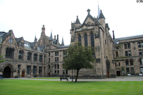 Courtyard of Gilbert Scott Building (1870) at University of Glasgow. Glasgow, Scotland.