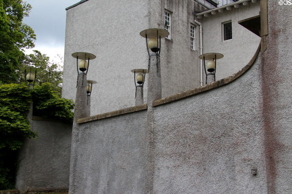 Outdoor lamps on walls at House for an Art Lover. Glasgow, Scotland.