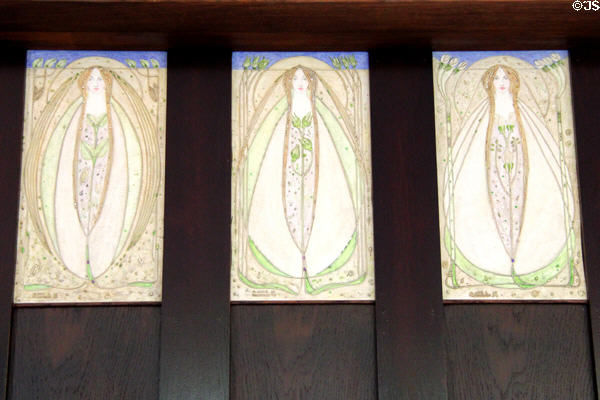 Margaret Macdonald-style panels created (1995) by D. & J. Vaughan on dining room walls at House for an Art Lover. Glasgow, Scotland.