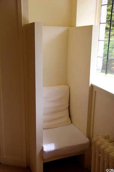 Seat in window nook in oval room (2006) at House for an Art Lover. Glasgow, Scotland.