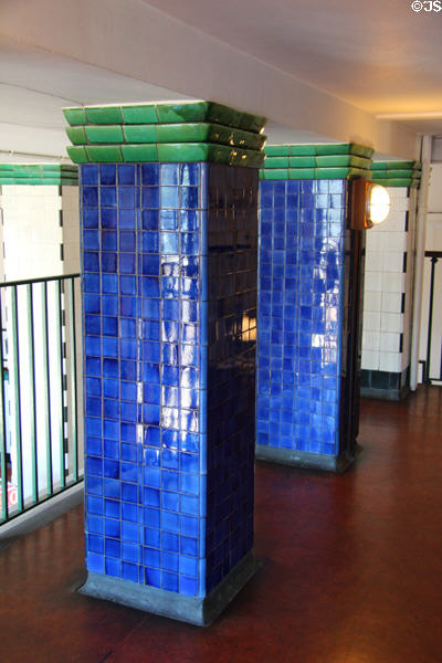 Tiled columns on landing of entrance hall at Scotland Street School. Glasgow, Scotland.
