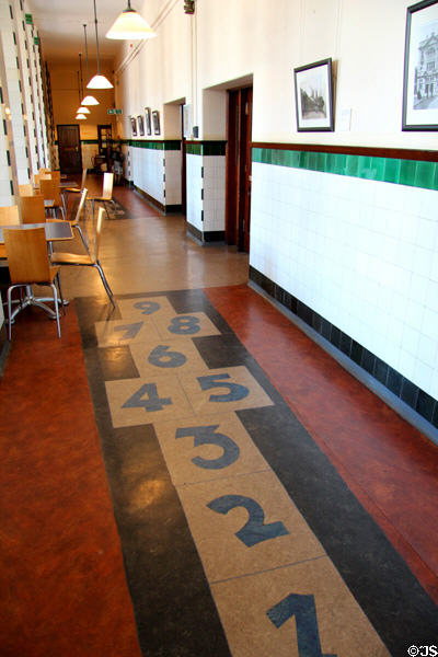 Upstairs hall with hopscotch inlay at Scotland Street School. Glasgow, Scotland.