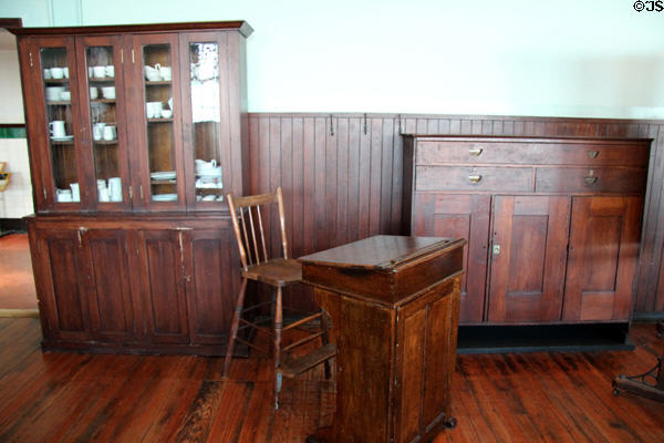Teacher's desk in cookery kitchen at Scotland Street School Museum. Glasgow, Scotland.