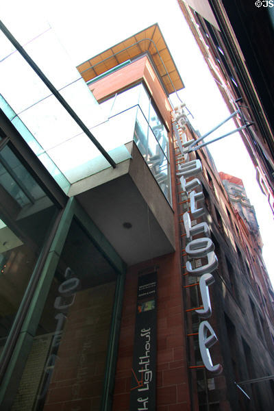The Lighthouse, Scotland's Centre for Design & Architecture sign on Mackintosh's Glasgow Herald Building. Glasgow, Scotland.