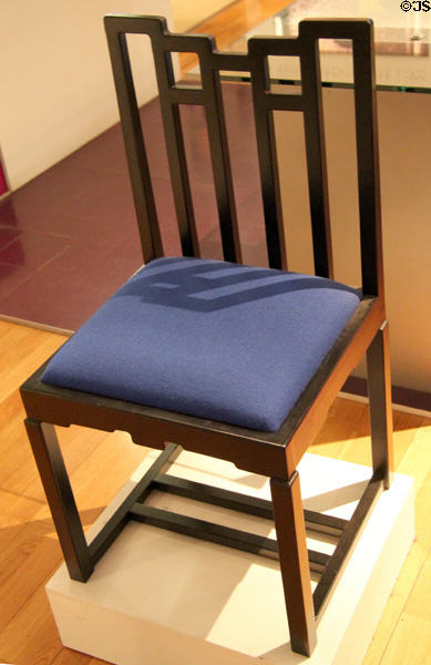 Miss Cranston's Tearoom Chinese Blue Room (Ingram St.) fretted-back chair (1911) by Charles Rennie Mackintosh at The Lighthouse. Glasgow, Scotland.
