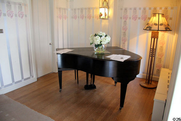 Grand piano in drawing room at Hill House replaces original. Helensburgh, Scotland.
