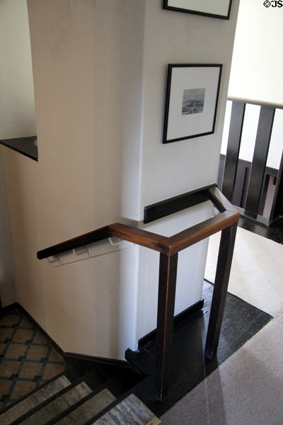 Stairwell railing at top of stairs at Hill House. Helensburgh, Scotland.