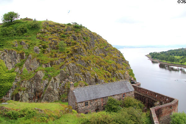 Dumbarton Castle overlooking Leven River which flows into Clyde. Glasgow, Scotland.