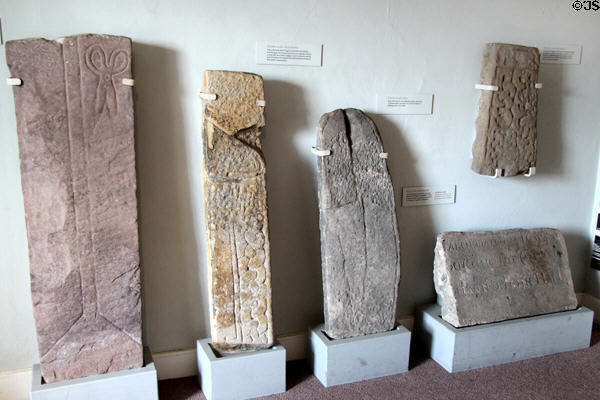 Carved rock slabs at Dumbarton Castle. Glasgow, Scotland.