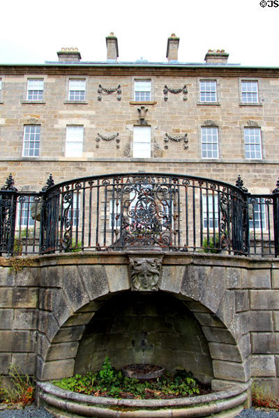 Railing (1903) & garden feature at Pollok House. Glasgow, Scotland.