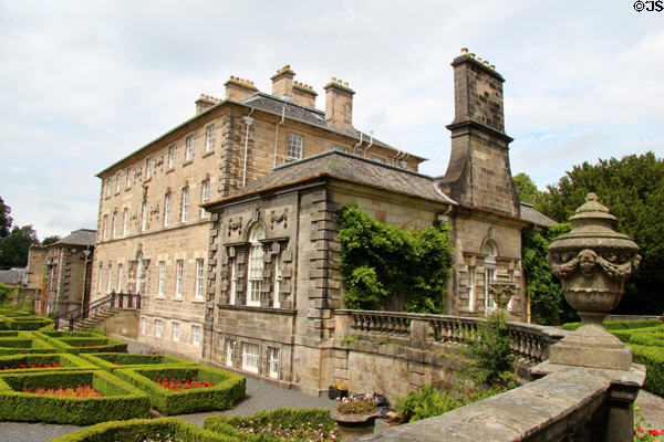End view with gardens at Pollok House. Glasgow, Scotland.