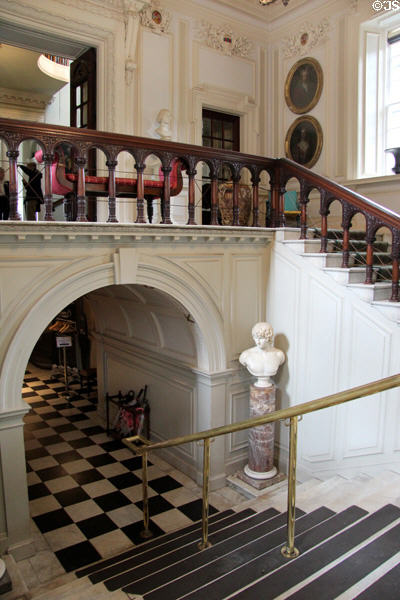 Entrance hallway leading to two levels at Pollok House. Glasgow, Scotland.