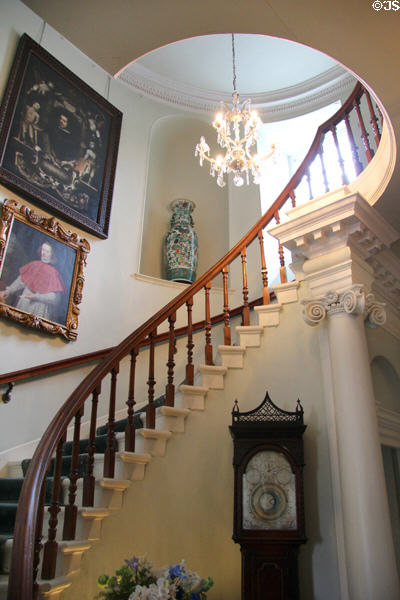 Spiral staircase in central hall at Pollok House. Glasgow, Scotland.
