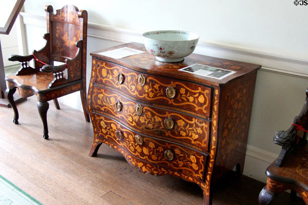 Chest of drawers & carved chairs at Pollok House. Glasgow, Scotland.