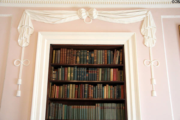 Georgian stucco decoration around bookshelf in business room at Pollok House. Glasgow, Scotland.