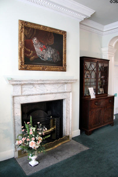 Staircase upper landing fireplace at Pollok House. Glasgow, Scotland.