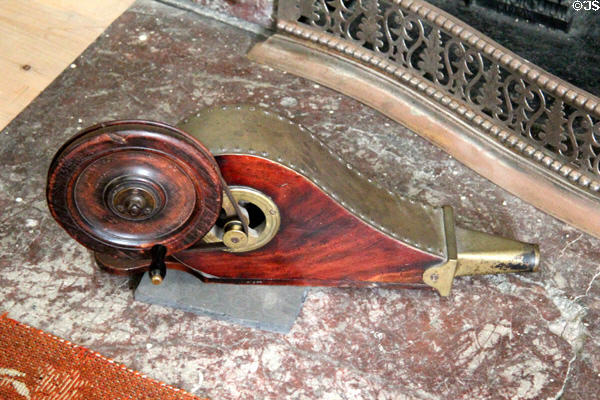 Rotary crank bellows in Kier bedroom at Pollok House. Glasgow, Scotland.