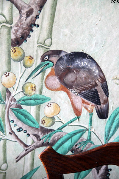 Detail of Chinese wallpaper (c1800) in Kier bedroom at Pollok House. Glasgow, Scotland.
