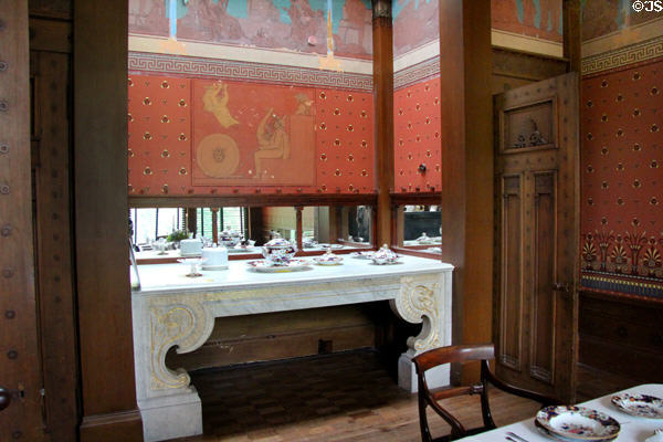Alcove with carved marble sideboard in dining room at Holmwood. Glasgow, Scotland.