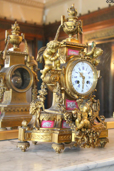 Mantle clock in drawing room at Holmwood. Glasgow, Scotland.
