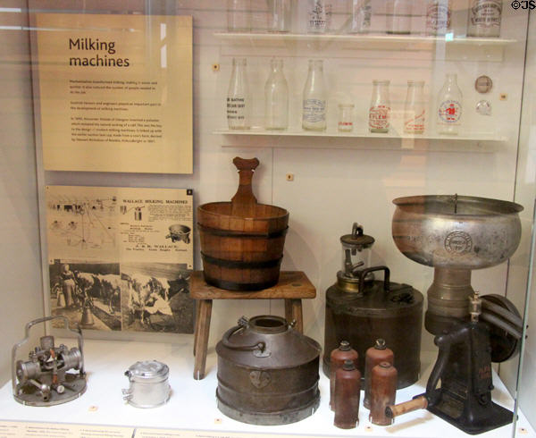 Milk making machines & bottles at National Museum of Rural Life. Kittochside, Scotland.