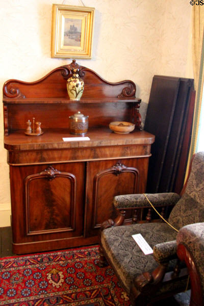 Sideboard with decorations in dining room of Reid farmhouse at National Museum of Rural Life. Kittochside, Scotland.