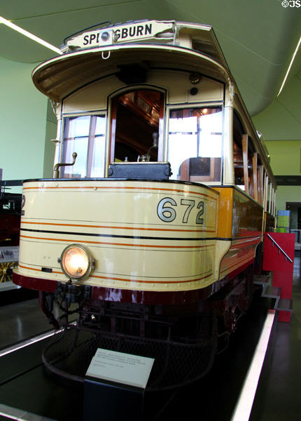 Glasgow Corporation Tramways single deck car 672 (1898-1907) at Riverside Museum. Glasgow, Scotland.