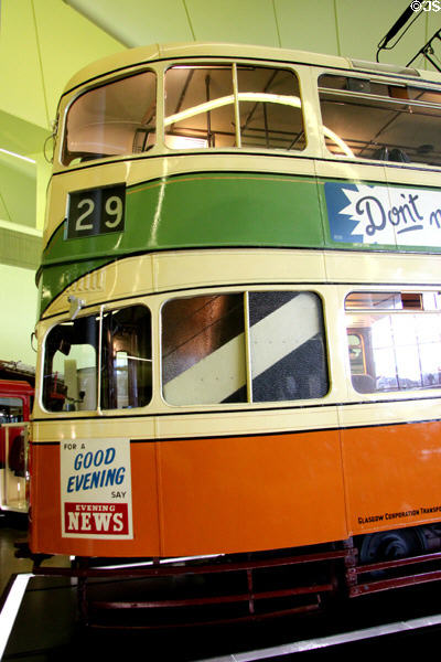 Glasgow Corporation Cunarder tramcar 1392 (1946-52) at Riverside Museum. Glasgow, Scotland.
