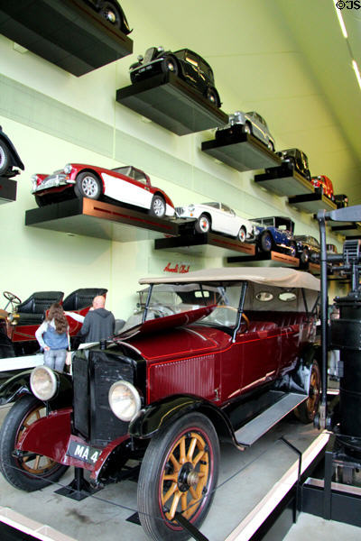 Collection of automobiles at Riverside Museum. Glasgow, Scotland.