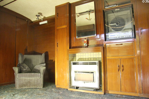Interior of showman's living van (1955) at Riverside Museum. Glasgow, Scotland.
