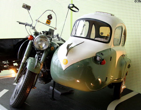 Sunbeam S7 motorcycle & sidecar (1954-9) at Riverside Museum. Glasgow, Scotland.