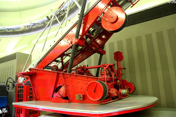 Ladder mechanism of turntable ladder fire engine (c1940) by Dennis-Merryweather of Glasgow at Riverside Museum. Glasgow, Scotland.