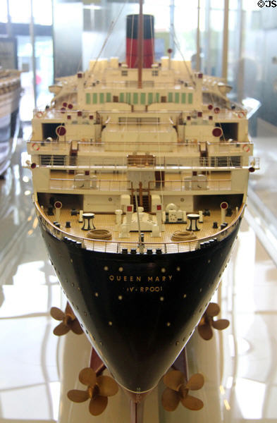 Model of passenger ship Queen Mary at Riverside Museum. Glasgow, Scotland.