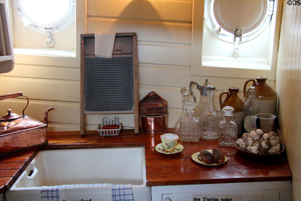 Pantry in poop cabin of Glenlee Tall Ship. Glasgow, Scotland.