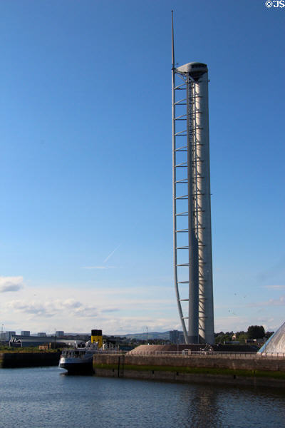 Glasgow Tower (2001) at Glasgow Science Centre on Pacific Quay. Glasgow, Scotland. Architect: Richard Horden + Buro Happold.