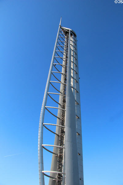 Structural detail of Glasgow Tower at Glasgow Science Centre. Glasgow, Scotland.