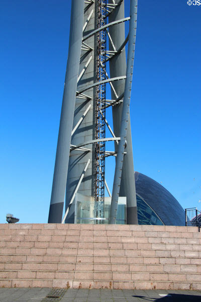 Ground level of Glasgow Tower at Glasgow Science Centre. Glasgow, Scotland.